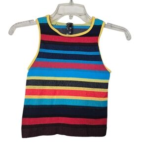 By Anthropologie Colorful Striped Ribbed Crewneck Tank Top S/M